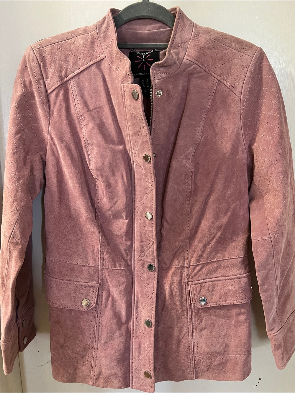Isaac Mizrahi Dusty Rose Suede Snap-Front Jacket